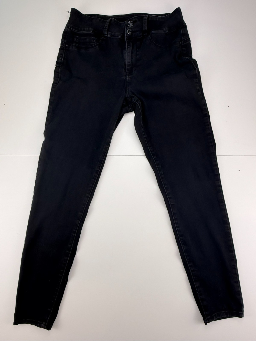 Seven7 Women's High Rise Skinny Jeans Size 12 Black Double Button Stretch Denim
